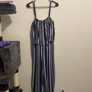 Navy blue and white striped jumpsuit. Size XL